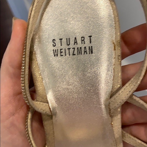 NWOT Stuart Weitzman Gold Sparkle Heels - Picture 7 of 11